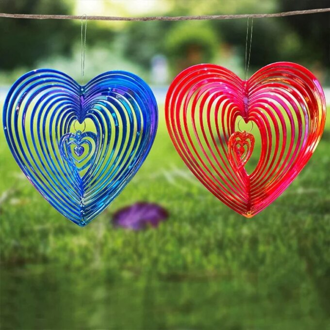 Metal Wind Chime Beating Heart Love Rotating Wind Chime Hang Decoration Spinner Stainless Steel ABS Wind Catcher - Image 4
