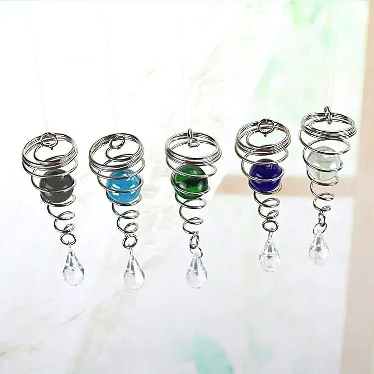 Rotating Spiral Tail Wind Spinner Chimes Crystal Glass Ball Pendant Pendulum Garden Nursery Window Hanging XMS Tree Decorations