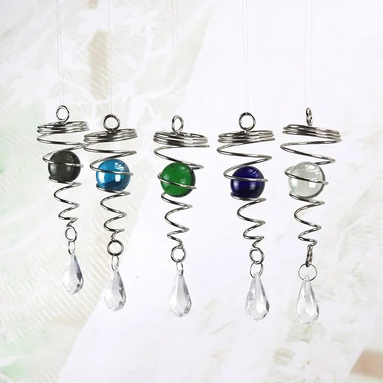 Rotating Spiral Tail Wind Spinner Chimes Crystal Glass Ball Pendant Pendulum Garden Nursery Window Hanging XMS Tree Decorations