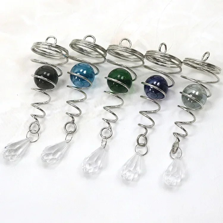 Rotating Spiral Tail Wind Spinner Chimes Crystal Glass Ball Pendant Pendulum Garden Nursery Window Hanging XMS Tree Decorations