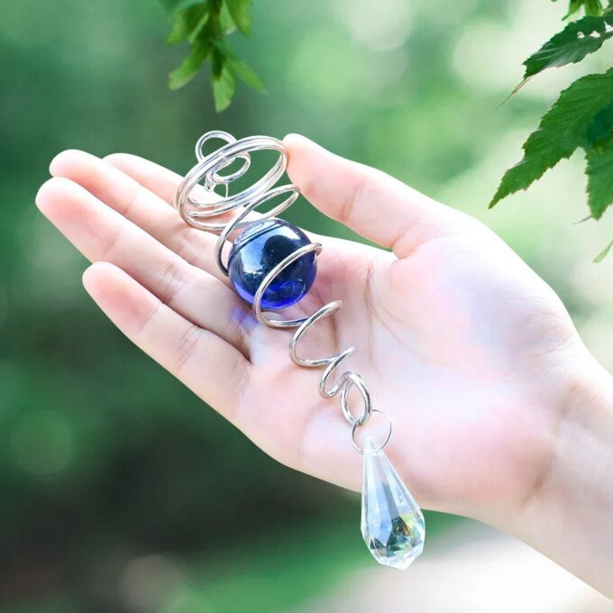 Rotating Spiral Tail Wind Spinner Chimes Crystal Glass Ball Pendant Pendulum Garden Nursery Window Hanging XMS Tree Decorations - Image 2