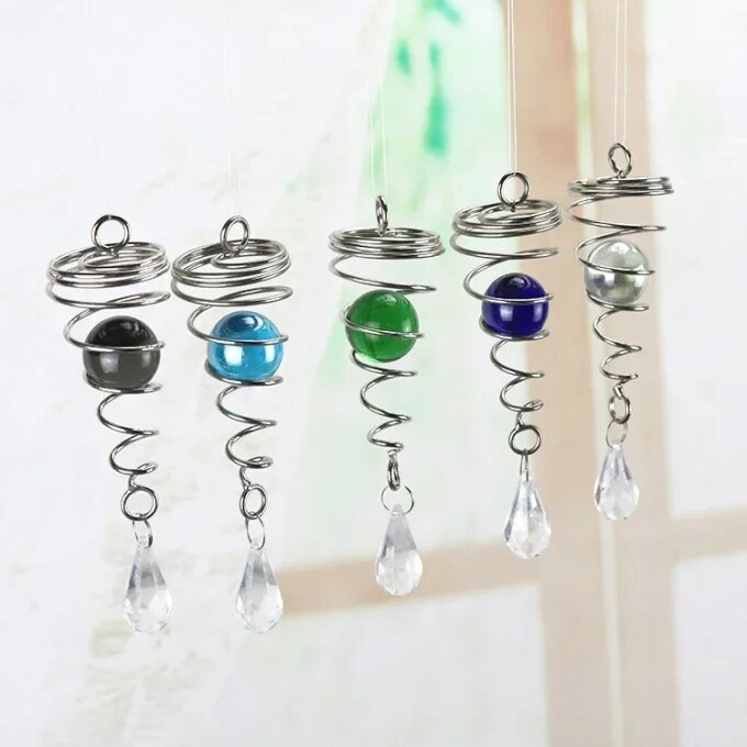 Rotating Spiral Tail Wind Spinner Chimes Crystal Glass Ball Pendant Pendulum Garden Nursery Window Hanging XMS Tree Decorations - Image 6