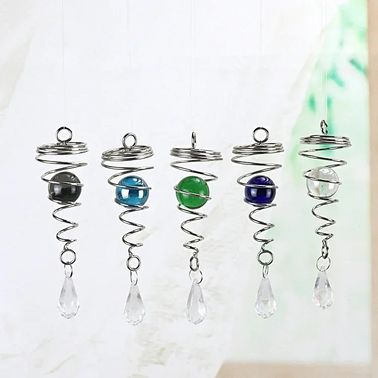 Rotating Spiral Tail Wind Spinner Chimes Crystal Glass Ball Pendant Pendulum Garden Nursery Window Hanging XMS Tree Decorations