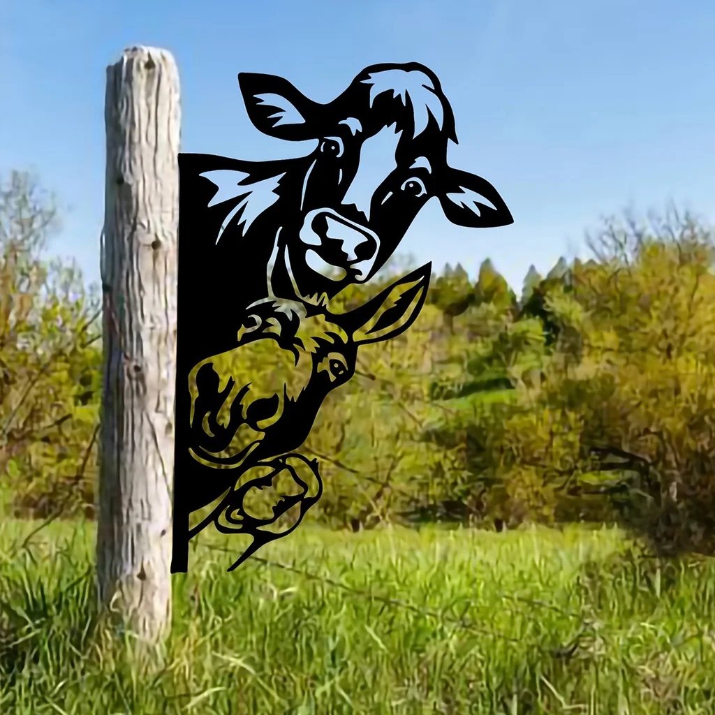 HelloYoung Add a Touch of Whimsy to Your Garden with this Adorable Cow, Duck Iron Silhouette Fence Ornament Garden Party Decor