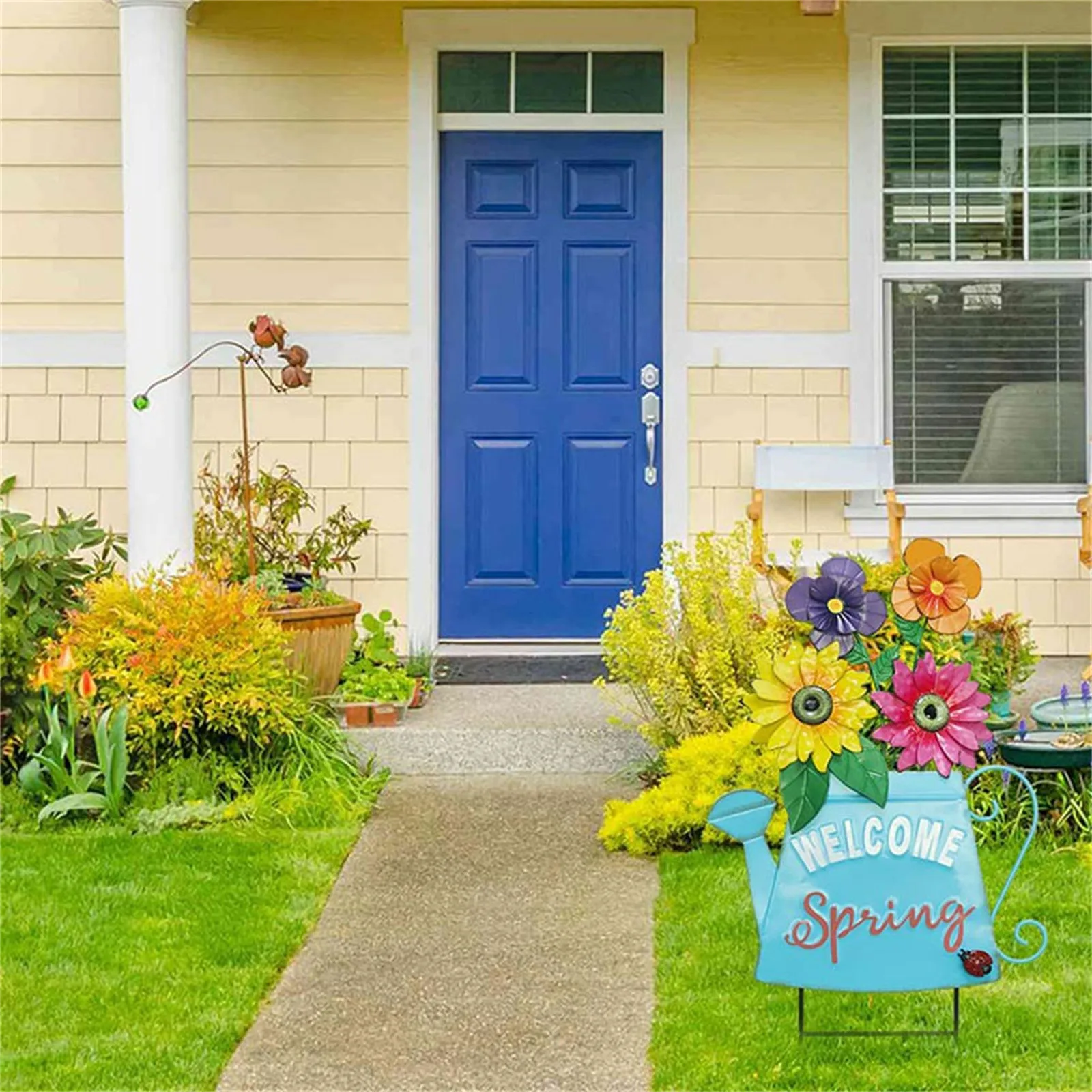 Metal Welcome Spring Flowerpot Shape Garden Stake Decorative Yard Sign Spring Decor Ornaments Outdoor Decoration