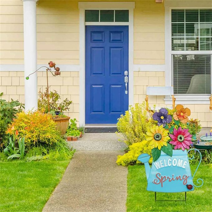 Metal Welcome Spring Flowerpot Shape Garden Stake Decorative Yard Sign Spring Decor Ornaments Outdoor Decoration - Image 3