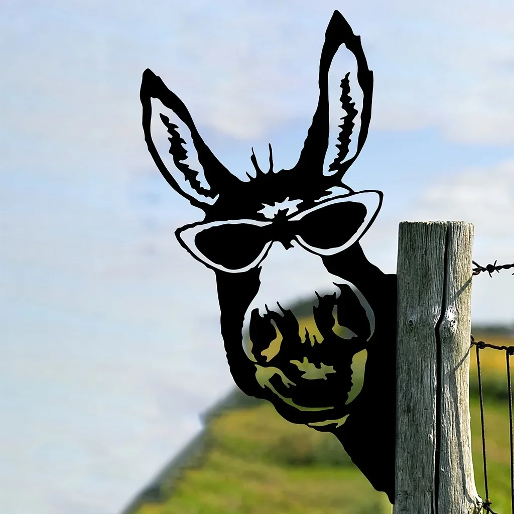 Donkey Shape Iron Silhouette, Outdoor Garden Fence Ornament, Farm Decor Wall Art Home Decoration for Garden Party Decor