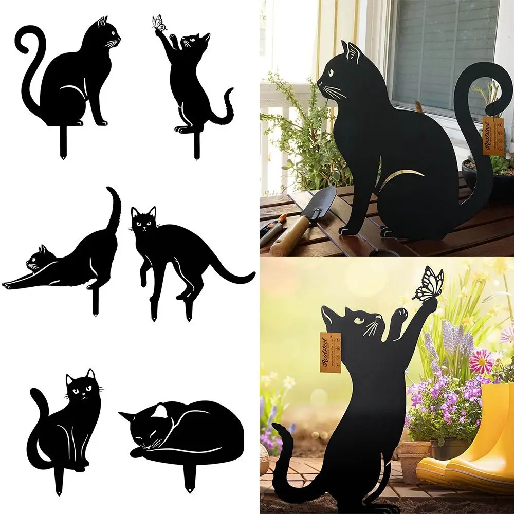 Iron Art Black Cat Garden Statue Silhouette Sculpture Outdoor Garden Backyard Decoration Weatherproof Cat Figurine Yard Art Iron Art Black Cat Garden Statue Silhouette Sculpture Outdoor Garden Backyard Decoration Weatherproof Cat Figurine Yard Art