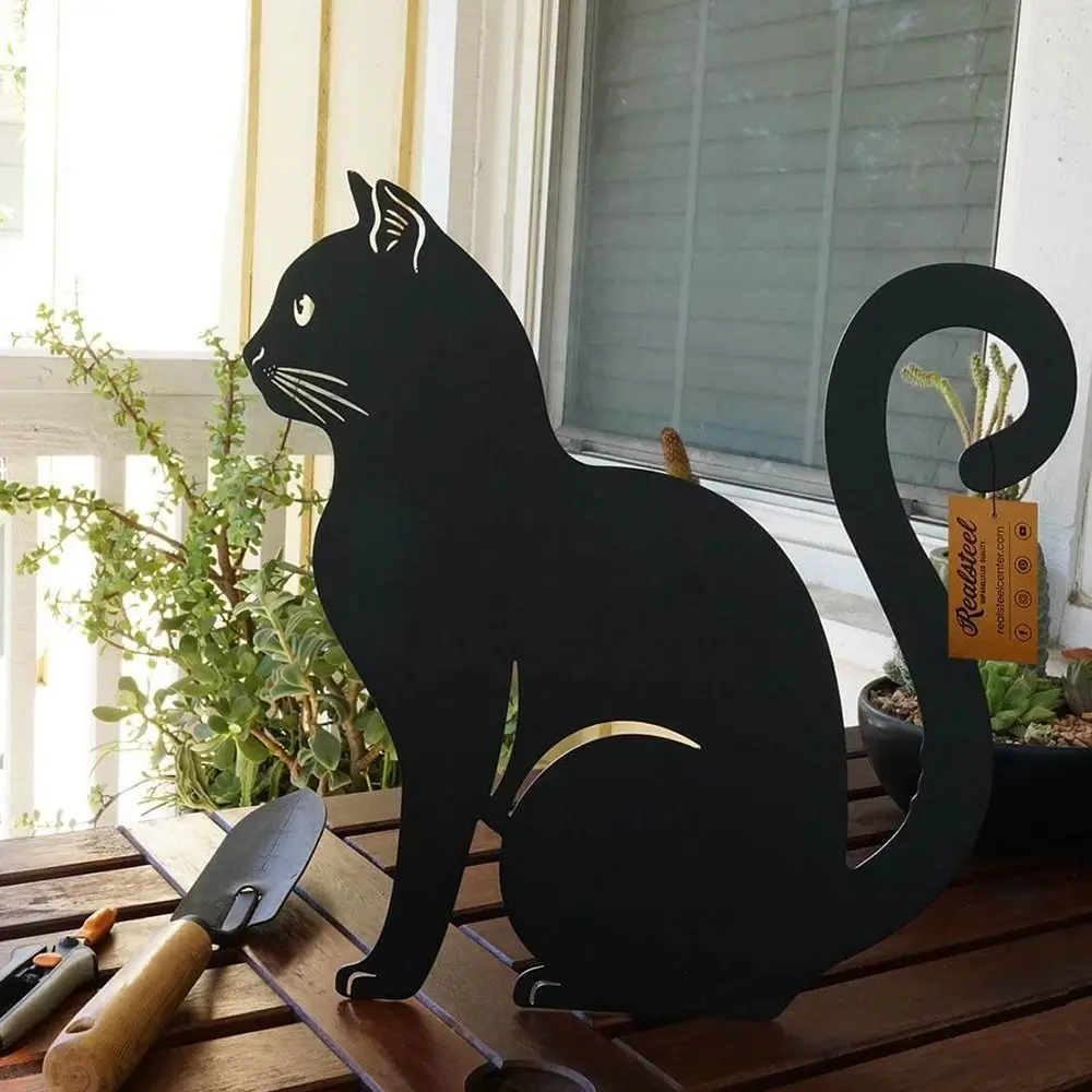 Iron Art Black Cat Garden Statue Silhouette Sculpture Outdoor Garden Backyard Decoration Weatherproof Cat Figurine Yard Art Iron Art Black Cat Garden Statue Silhouette Sculpture Outdoor Garden Backyard Decoration Weatherproof Cat Figurine Yard Art