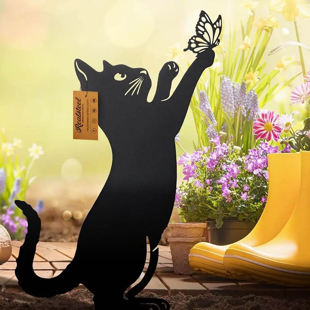 Iron Art Black Cat Garden Statue Silhouette Sculpture Outdoor Garden Backyard Decoration Weatherproof Cat Figurine Yard Art Iron Art Black Cat Garden Statue Silhouette Sculpture Outdoor Garden Backyard Decoration Weatherproof Cat Figurine Yard Art