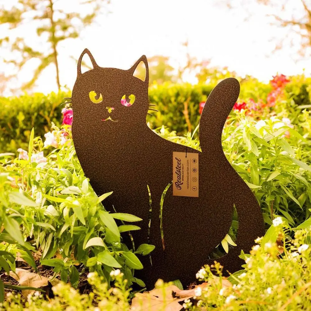 Iron Art Black Cat Garden Statue Silhouette Sculpture Outdoor Garden Backyard Decoration Weatherproof Cat Figurine Yard Art Iron Art Black Cat Garden Statue Silhouette Sculpture Outdoor Garden Backyard Decoration Weatherproof Cat Figurine Yard Art