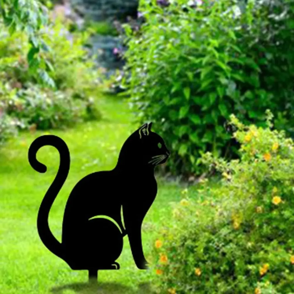 Iron Art Black Cat Garden Statue Silhouette Sculpture Outdoor Garden Backyard Decoration Weatherproof Cat Figurine Yard Art Iron Art Black Cat Garden Statue Silhouette Sculpture Outdoor Garden Backyard Decoration Weatherproof Cat Figurine Yard Art