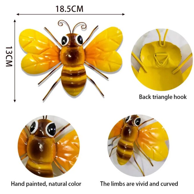 Metal Bee Wall Art Hanging Sculptures Ornaments Home Backyard Garden Yard Iron Art Bee Indoor Outdoor Decorations Statue - Image 5