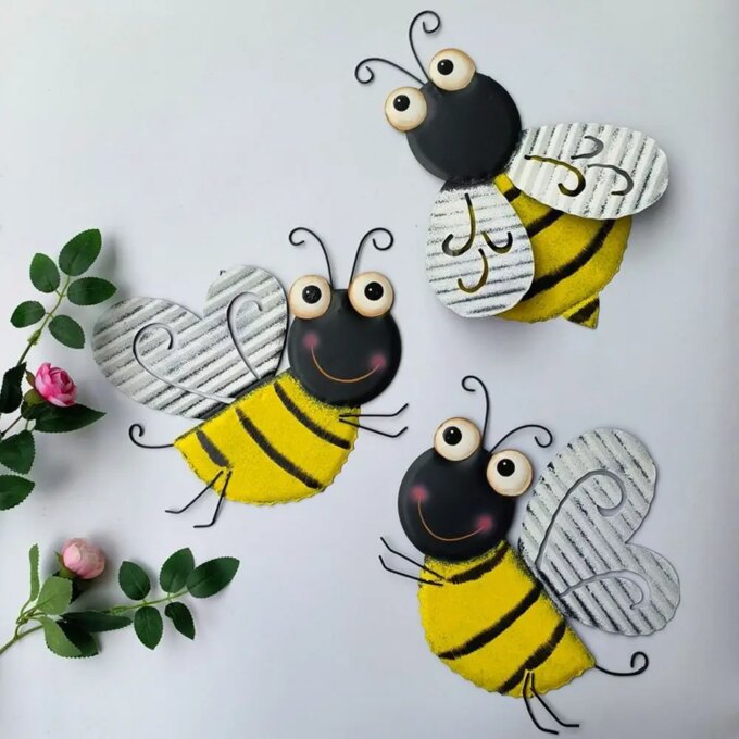 Metal Bee Wall Art Hanging Sculptures Ornaments Home Backyard Garden Yard Iron Art Bee Indoor Outdoor Decorations Statue - Image 2