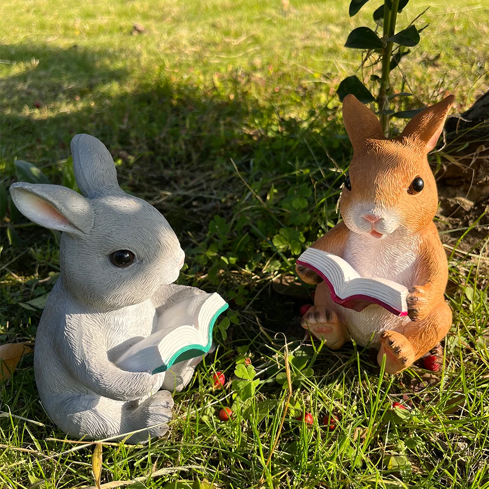 Charming Rabbit Reading Book Statue - Resin Bunny Garden Ornament, Perfect for Outdoor & Indoor Decor, Ideal Easter Gift