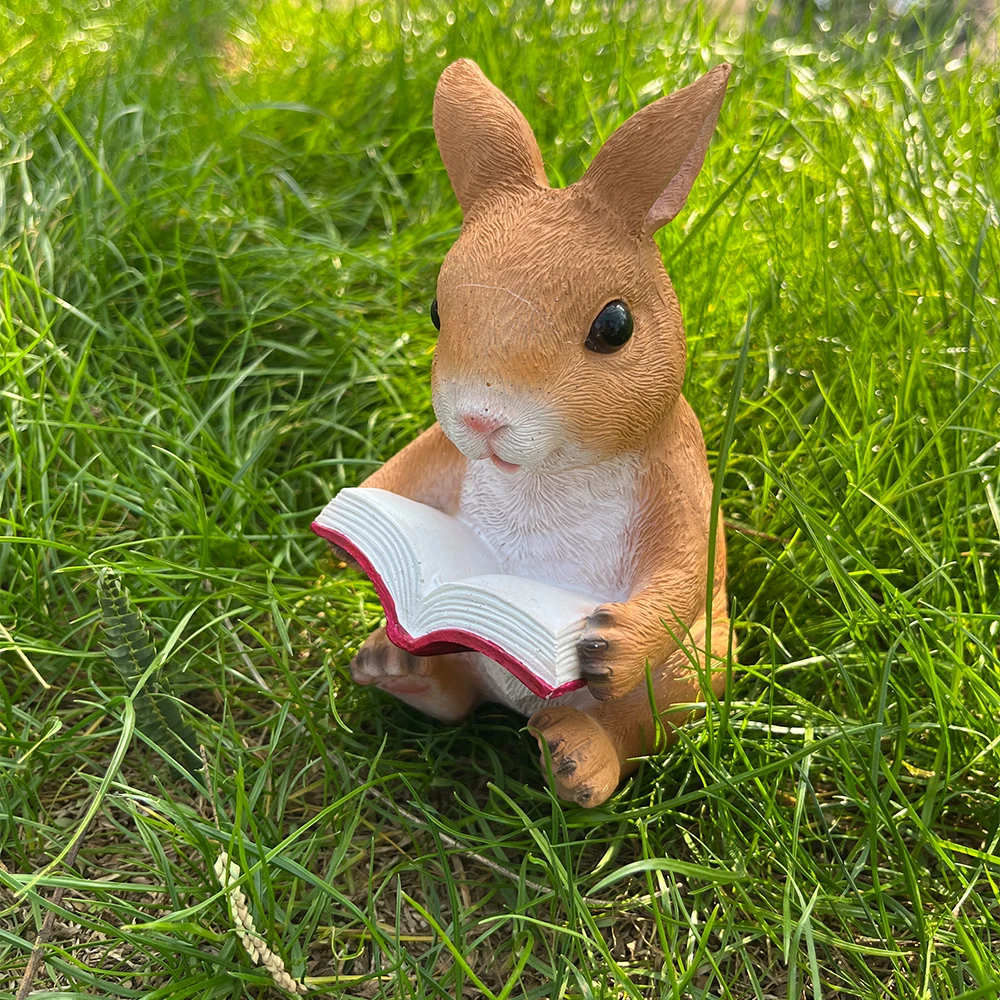 Charming Rabbit Reading Book Statue - Resin Bunny Garden Ornament, Perfect for Outdoor & Indoor Decor, Ideal Easter Gift