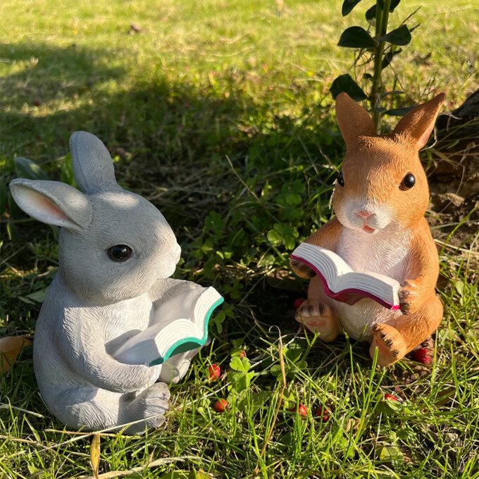 Charming Rabbit Reading Book Statue - Resin Bunny Garden Ornament, Perfect for Outdoor & Indoor Decor, Ideal Easter Gift