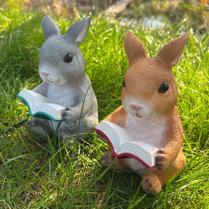 Charming Rabbit Reading Book Statue - Resin Bunny Garden Ornament, Perfect for Outdoor & Indoor Decor, Ideal Easter Gift - Image 3