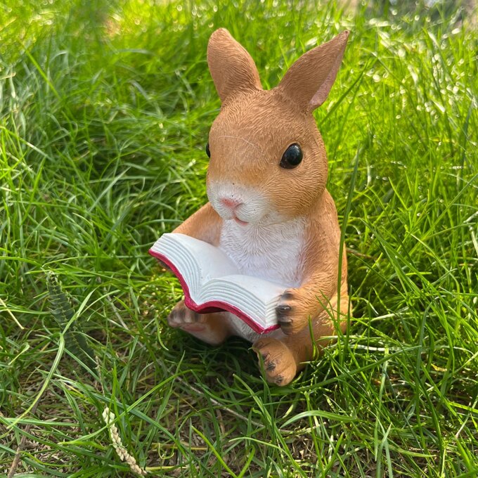 Charming Rabbit Reading Book Statue - Resin Bunny Garden Ornament, Perfect for Outdoor & Indoor Decor, Ideal Easter Gift - Image 2