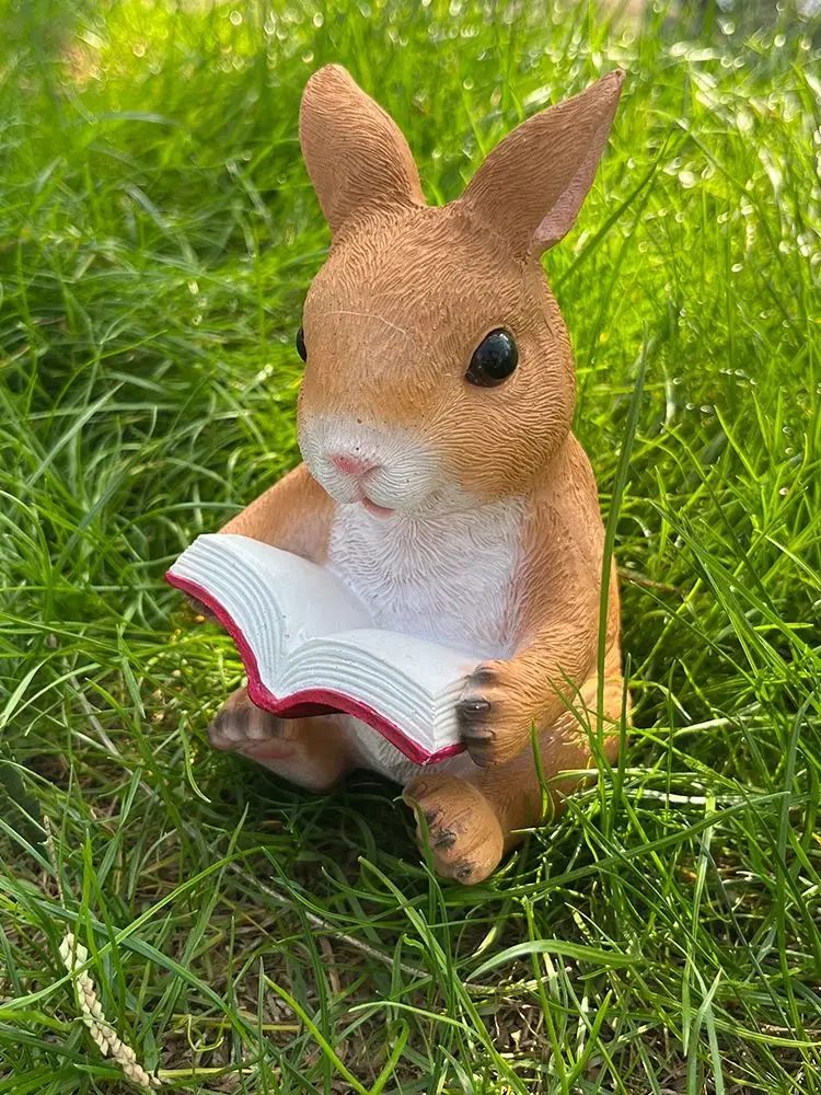 Charming Rabbit Reading Book Statue - Resin Bunny Garden Ornament, Perfect for Outdoor & Indoor Decor, Ideal Easter Gift