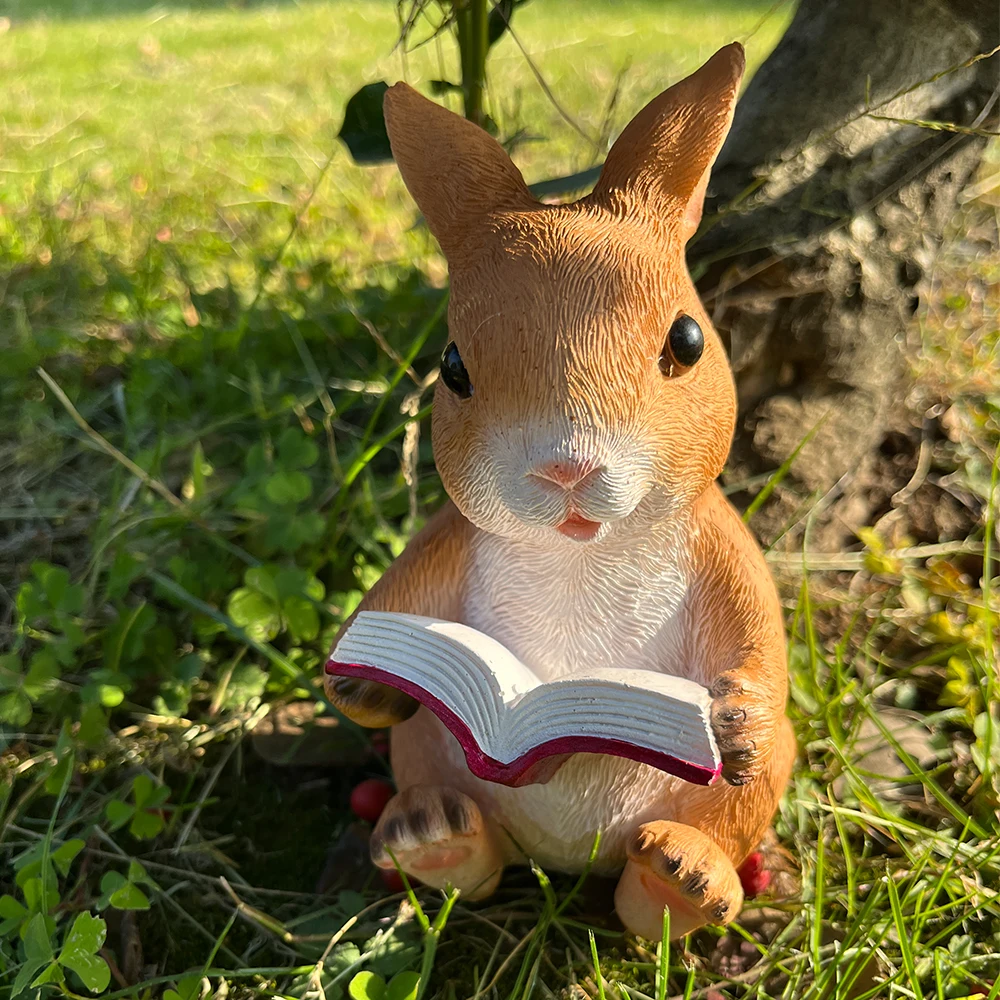 Charming Rabbit Reading Book Statue - Resin Bunny Garden Ornament, Perfect for Outdoor & Indoor Decor, Ideal Easter Gift