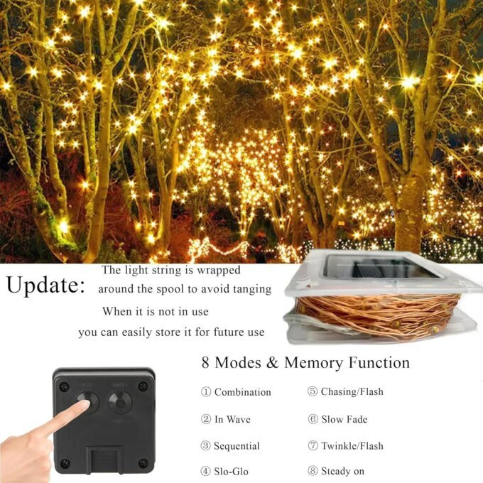 1/2/4 Pcs Solar LED String Light Fairy Copper Wire Lamp 30M/300LEDs Garden Waterproof Lights 8 Modes For Outdoor Holiday Decor - Image 3