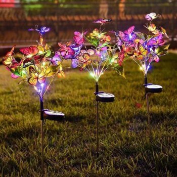 Led Solar Garden Lights Outdoor Solar Butterfly Flower Tree Lights Waterproof For Outdoor Garden Path Atmosphere Roof Decoration