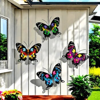 4-Pack Colorful Metal Butterfly Wall Art - Iron Pendulum Decor for Garden, Yar Balcony Outdoor Fence Art Decoration Ideal Gift