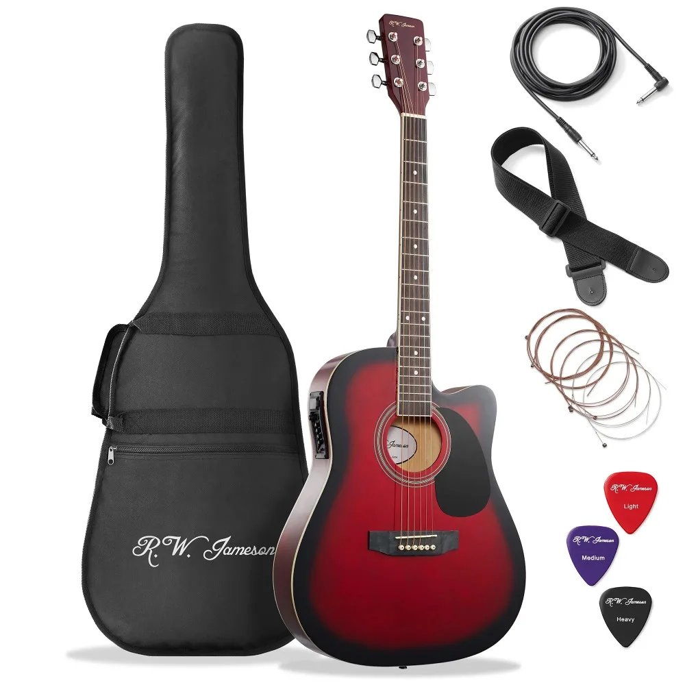 41-Inch Full-Size Acoustic Electric Guitar with Thinline Cutaway Design, Red