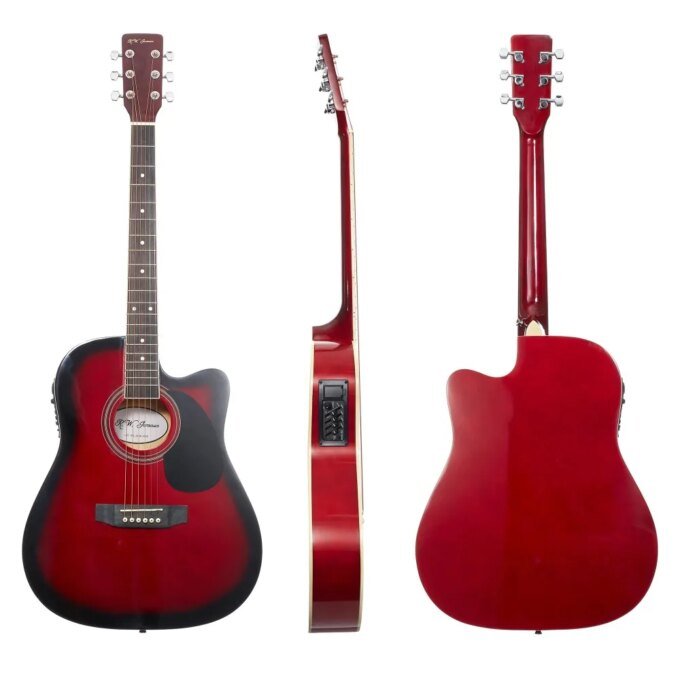 41-Inch Full-Size Acoustic Electric Guitar with Thinline Cutaway Design, Red - Image 2