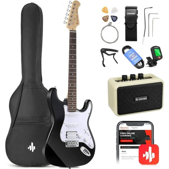 39" Electric Guitar Beginner Kit Solid Body Full Size HSS , with Amplifier, Bag, Digital Tuner, Capo, Strap,String,Cable,Picks
