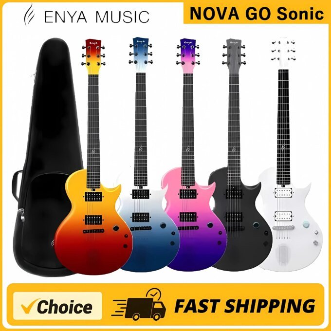 ENYA Nova Go Sonic Carbon Fiber Electric Guitar with Bag for Beginner Adults