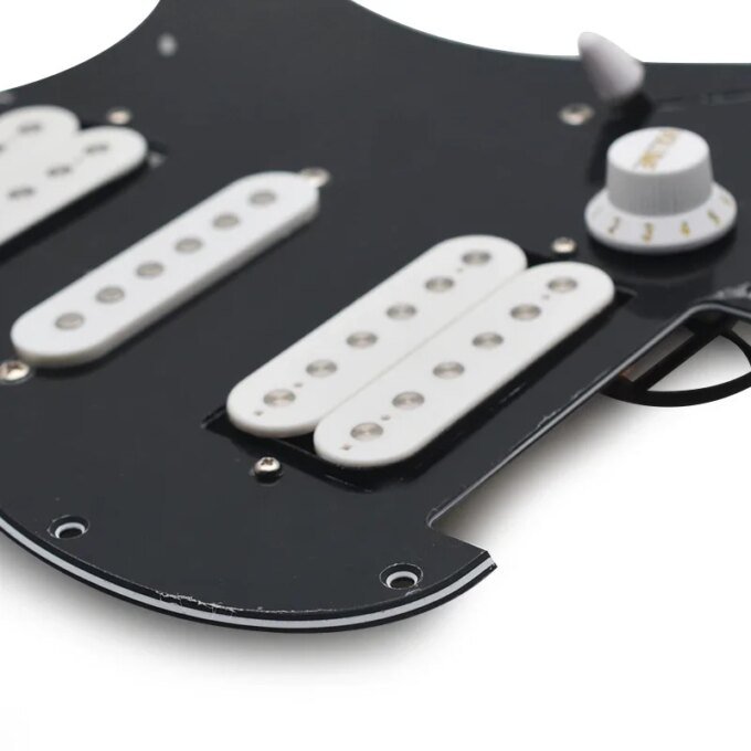 HSH Pickguard Circuits Electric Guitar Pickguard HSH Loaded Prewired Scratchplate Assembly Black/White - Image 3