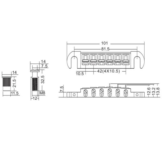 Wilkinson WOGT3 Tailpiece Bridge For LP Electric Guitar Chrome Silver Adjustable Wraparound - Image 6