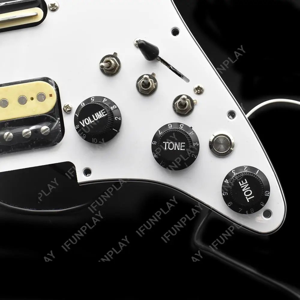ST Electric Guitar Double Coil Pickup with Singlecut Wiring Loaded Prewired SSH Guitar Pickguard Scratchplate Assembly Black