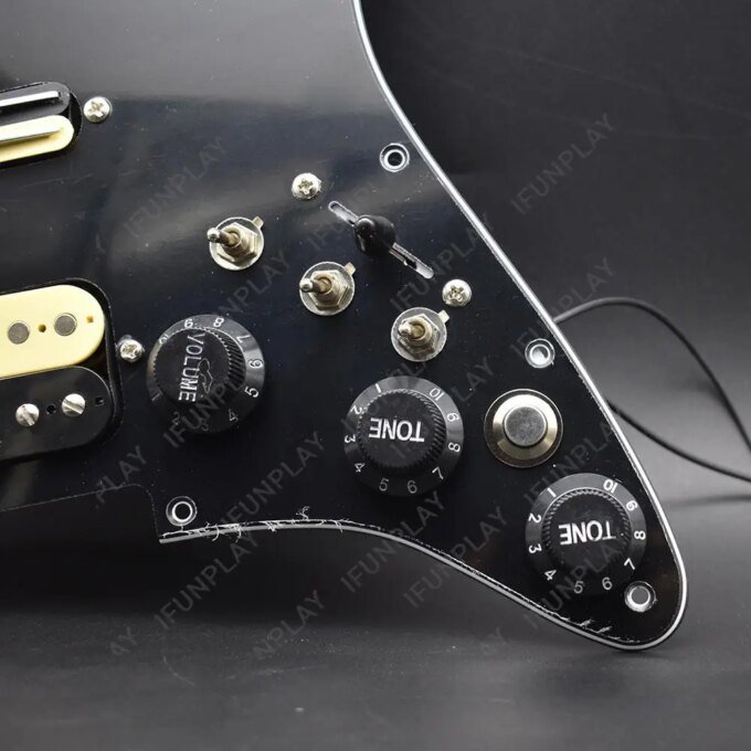 ST Electric Guitar Double Coil Pickup with Singlecut Wiring Loaded Prewired SSH Guitar Pickguard Scratchplate Assembly Black - Image 3
