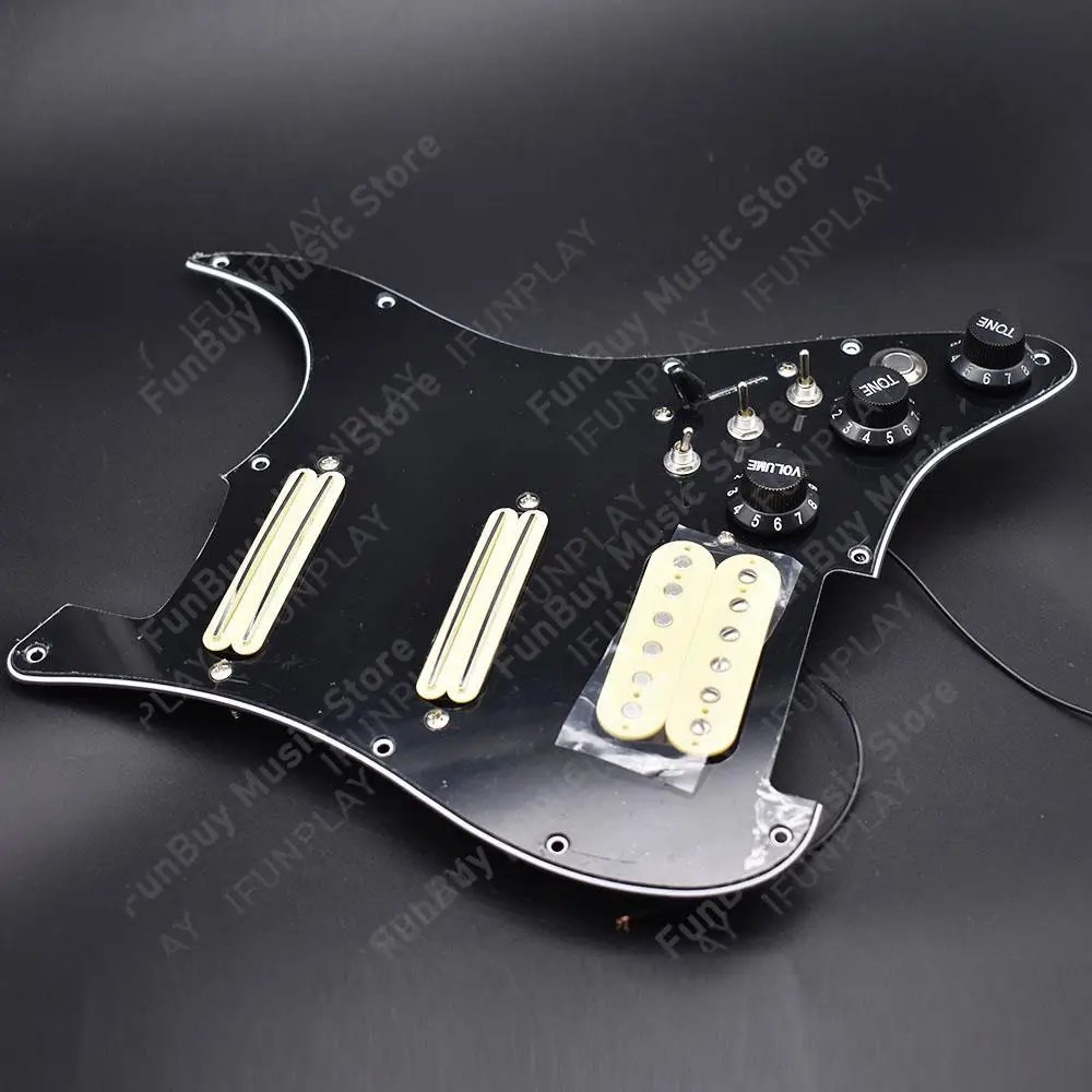ST Electric Guitar Double Coil Pickup with Singlecut Wiring Loaded Prewired SSH Guitar Pickguard Scratchplate Assembly Black