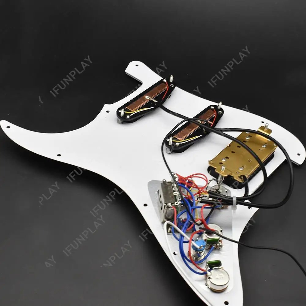 ST Electric Guitar Double Coil Pickup with Singlecut Wiring Loaded Prewired SSH Guitar Pickguard Scratchplate Assembly Black