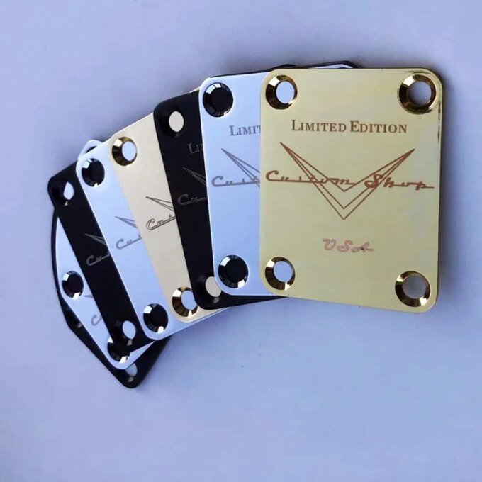 LIMITED EDITION Custom Shop Customized Serial Number logo Chrome/Black Neck Plate For ST/Tele Electric Guitar,Including screws