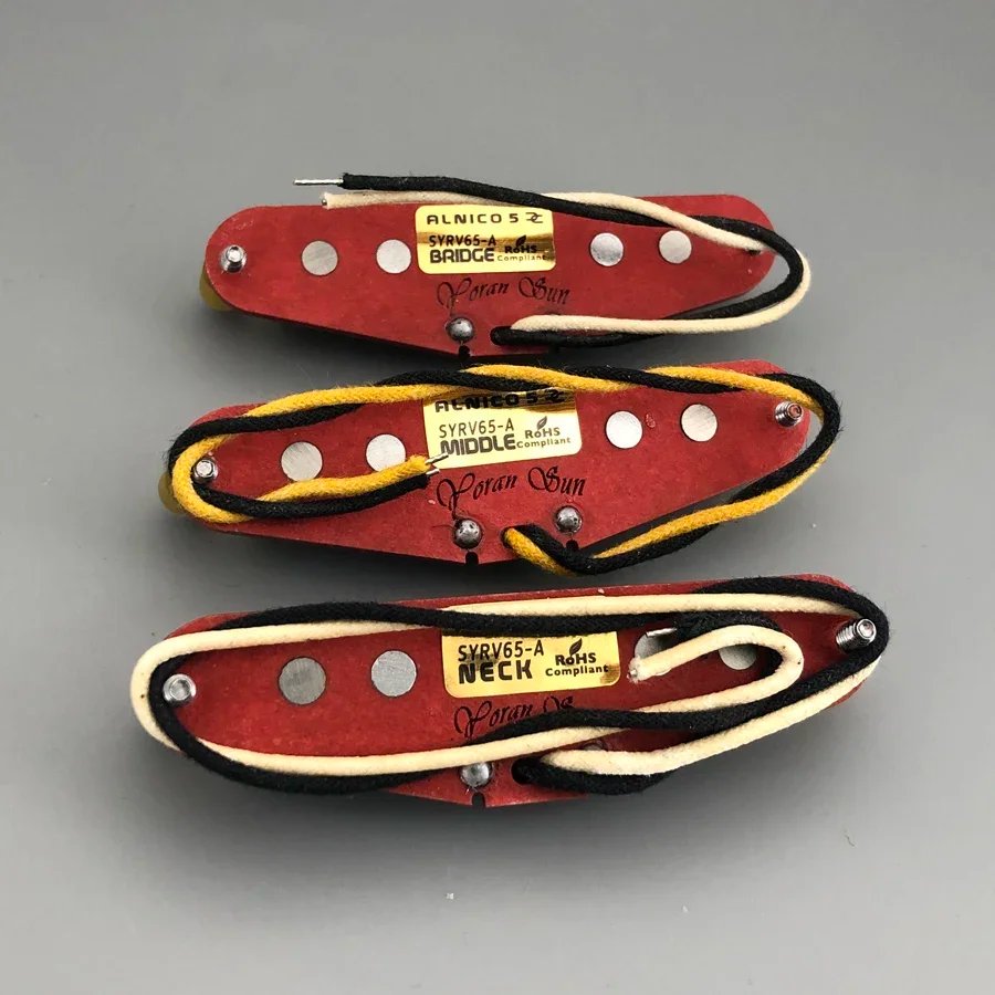 Yoran Sun Vintage 65 Guitar Pickups SSS Single Coil Handwound Alnico 5 Magnets 42 Plain Enamell Wires Middle Pickup Reverse top