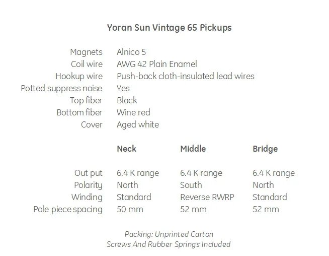 Yoran Sun Vintage 65 Guitar Pickups SSS Single Coil Handwound Alnico 5 Magnets 42 Plain Enamell Wires Middle Pickup Reverse top