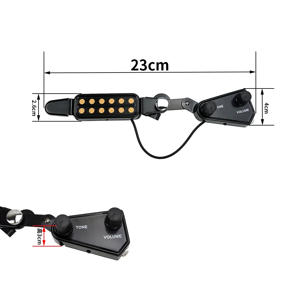 12-hole Acoustic Guitar Sound Hole Pickup Magnetic Transducer with Tone Volume Controller Audio Cable