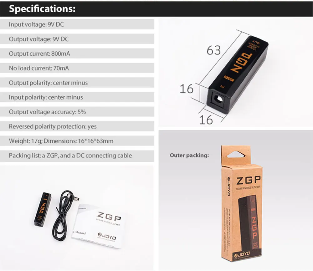 JOYO JP-06 ZGP Guitar Pedal Power Noise Blocker Support DC 9V Max 800mA Output Guitar Power Supply Noise Reducer JOYO JP-06 ZGP Guitar Pedal Power Noise Blocker Support DC 9V Max 800mA Output Guitar Power Supply Noise Reducer