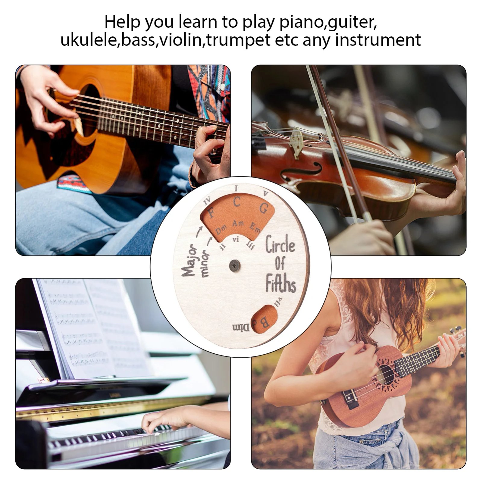 Wooden Circle of Fifths Wheel Melody Tool Chord Wheel Music Theory Learning Tool Fifth Degree Circle Music Accessories