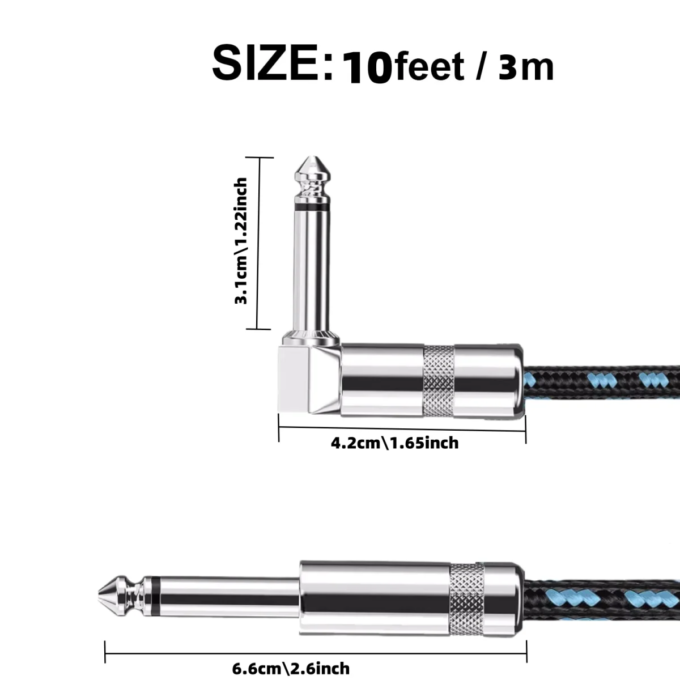Electric Guitar Cable Braided 1/4 ft Jack 90 Degree TS 6.5mm Audio Mono Cable Bass Electric Box Audio Cable Noise Reduction Cabl - Image 2