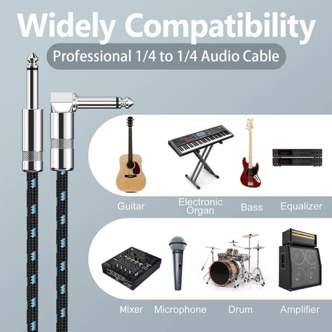 Electric Guitar Cable Braided 1/4 ft Jack 90 Degree TS 6.5mm Audio Mono Cable Bass Electric Box Audio Cable Noise Reduction Cabl - Image 5