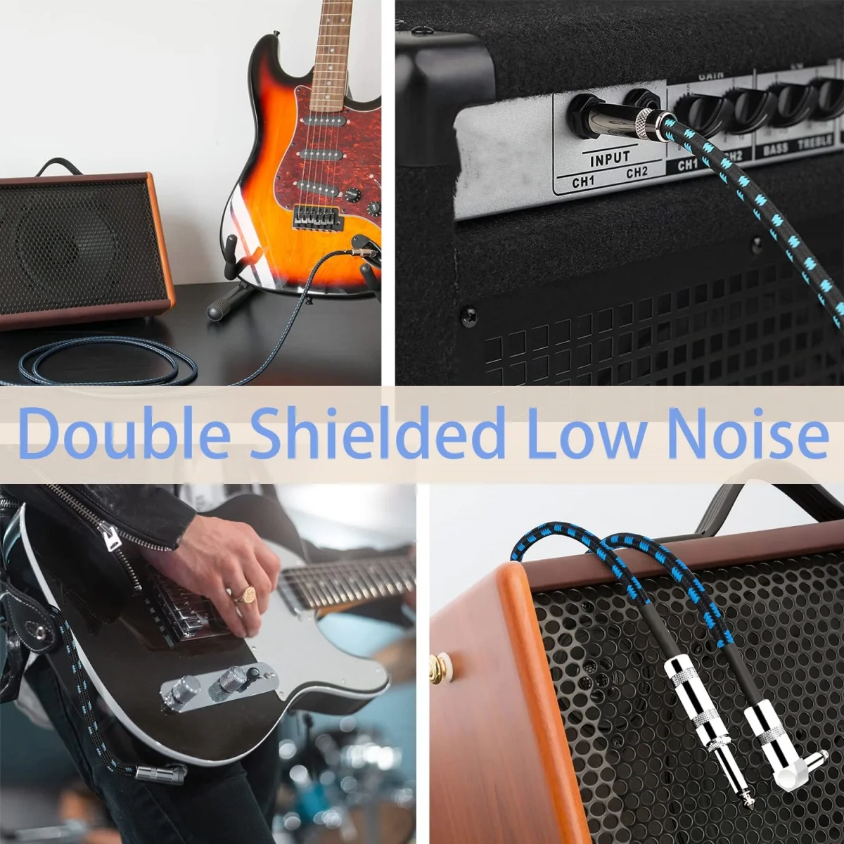 Electric Guitar Cable Braided 1/4 ft Jack 90 Degree TS 6.5mm Audio Mono Cable Bass Electric Box Audio Cable Noise Reduction Cabl
