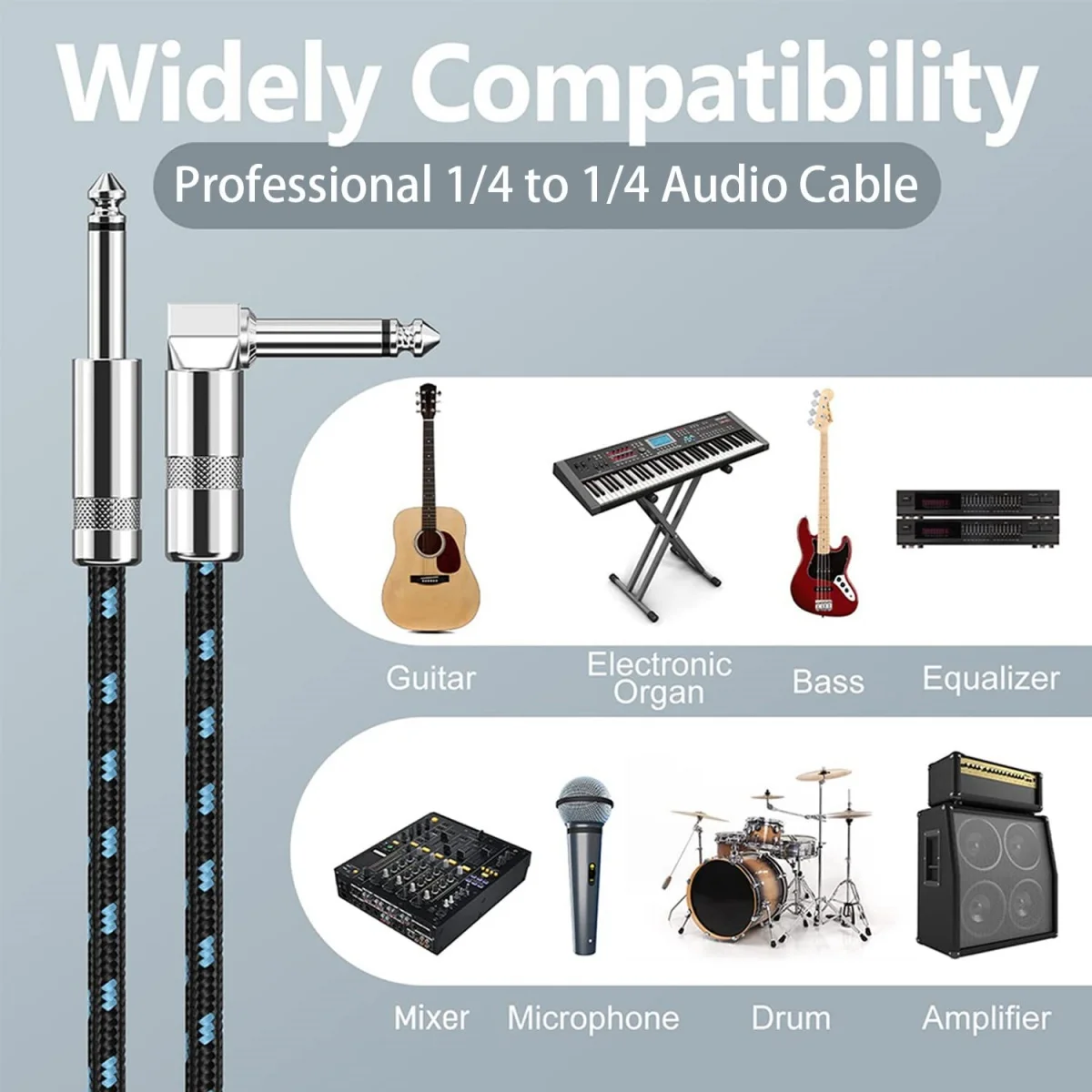 Electric Guitar Cable Braided 1/4 ft Jack 90 Degree TS 6.5mm Audio Mono Cable Bass Electric Box Audio Cable Noise Reduction Cabl