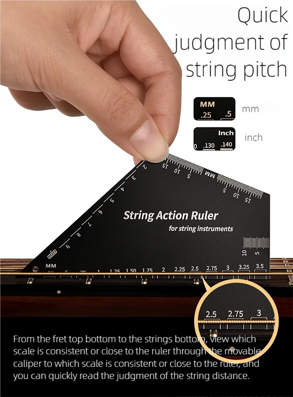 Stainless Steel Guitar Strings Action Height Ruler Guitar Leveling 2 In 1 Luthier Tool For Guitar Ukulele Bass