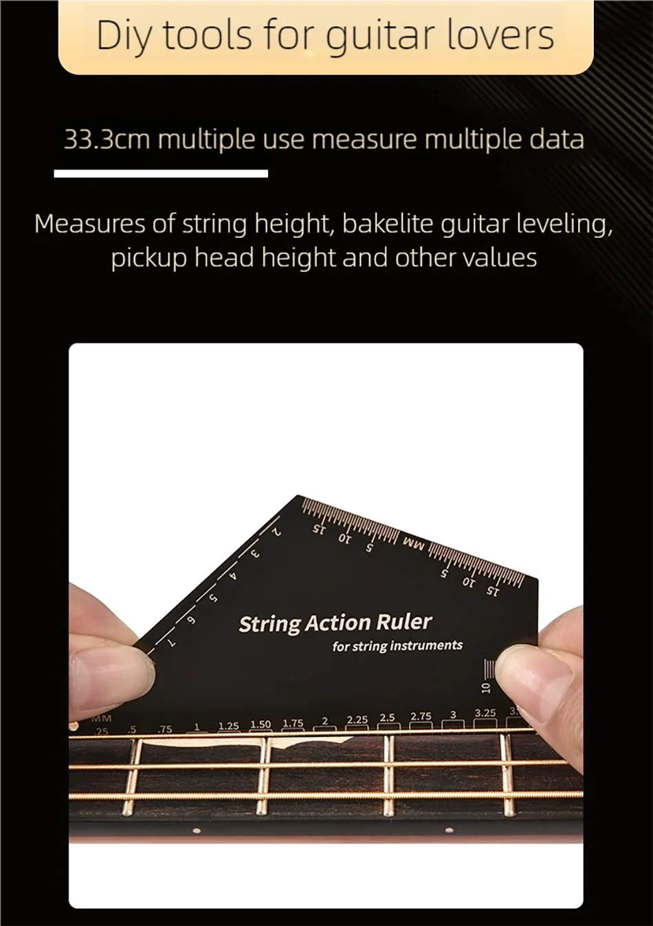 Stainless Steel Guitar Strings Action Height Ruler Guitar Leveling 2 In 1 Luthier Tool For Guitar Ukulele Bass